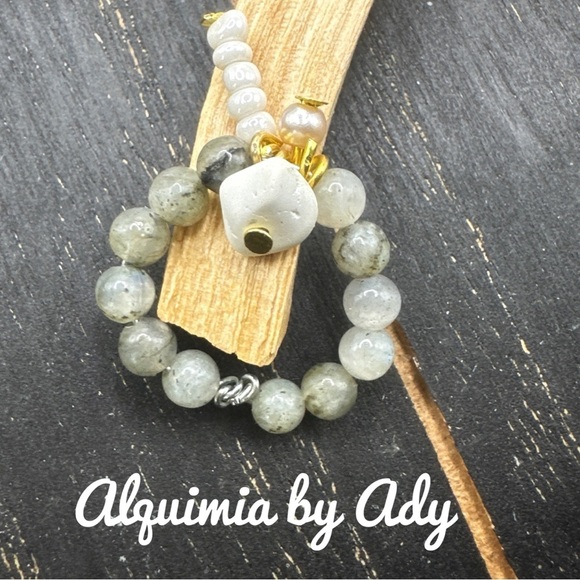 Charms multi stone Labradorite beaded gem ring/handmade bohemian - Picture 1 of 5